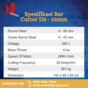 Spesifikasi Bar Cutter D8 - 32mm