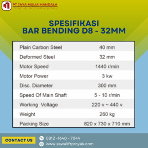 Spesifikasi Bar Bender D8 - 32mm